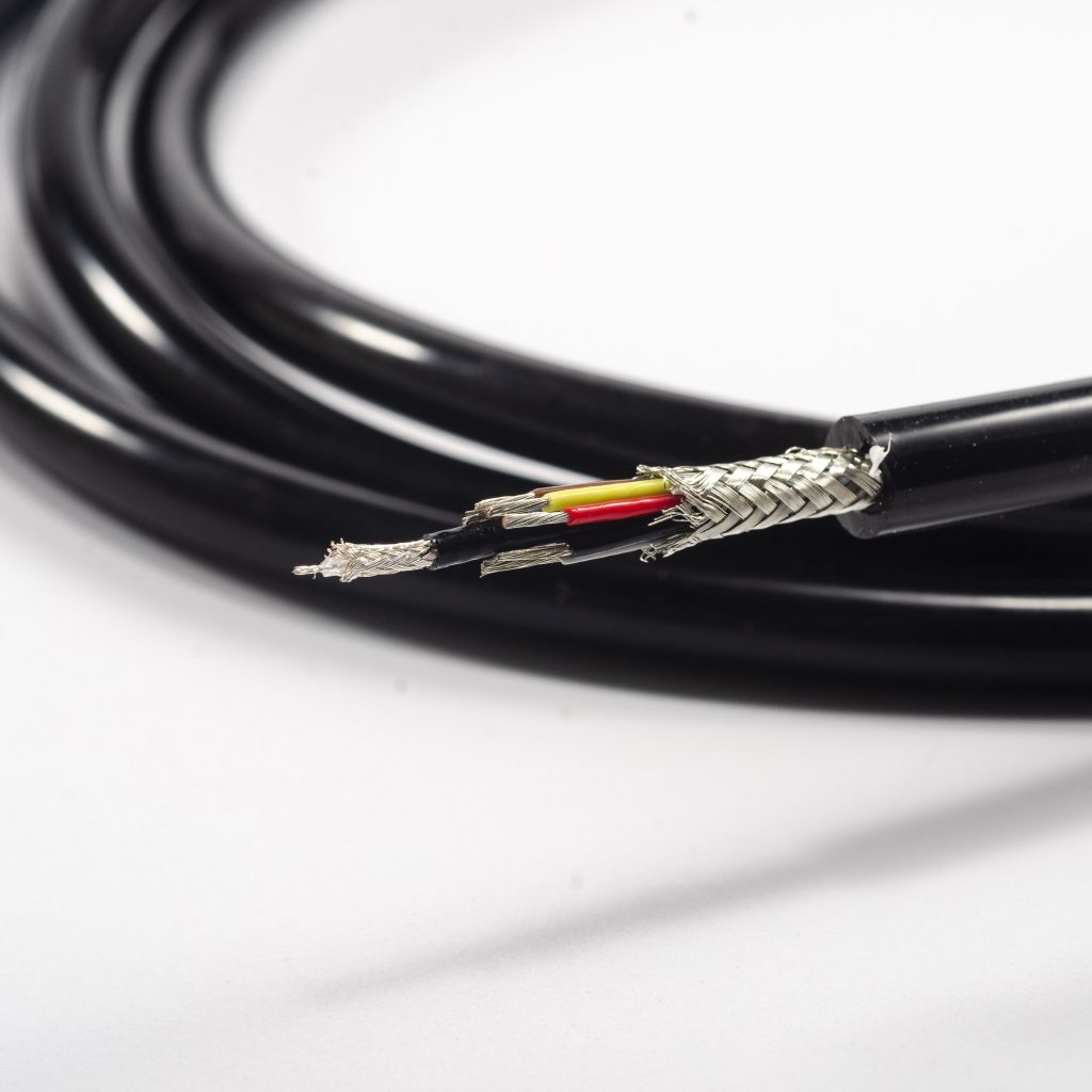 Custom silicone coaxial cable layout with internal RG178 coax for endoscopy handles