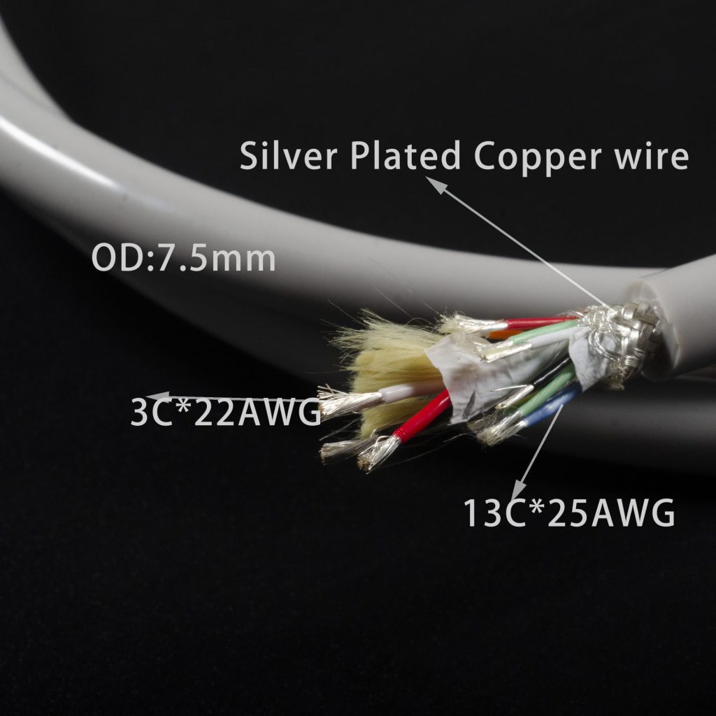 16 wire shielded Medical silicone cable with 3 wire 22AWG and 9 wire 25AWG OD7.5mm