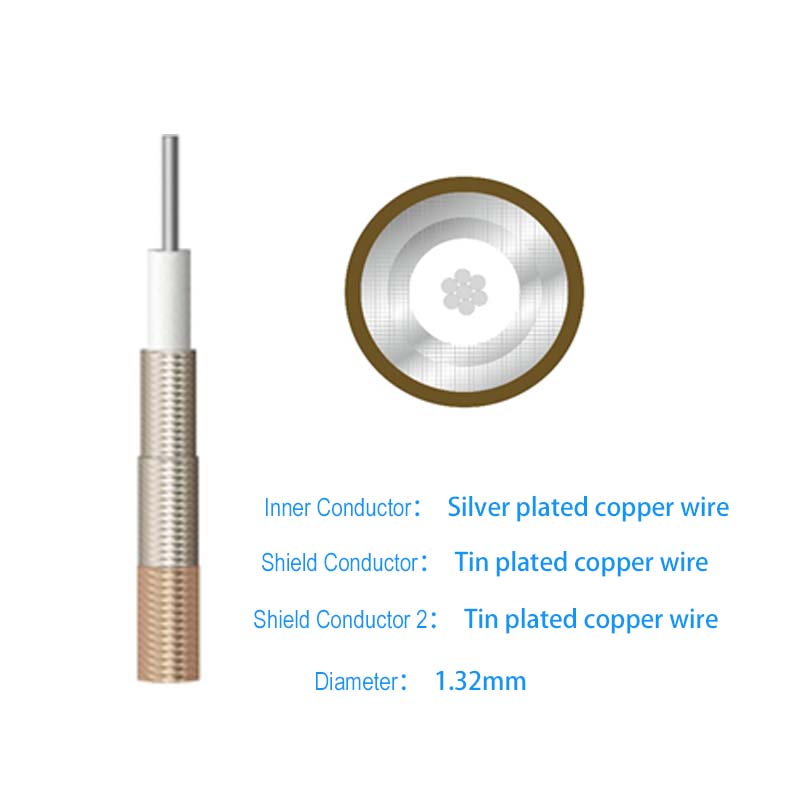 HFL-132D/50-STT 1.32mm double braid shielded micro coaxial cable cross section