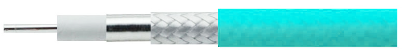 PS230L-67G-F coaxial cable construction showing silver plated copper conductor, LD-PTFE insulation, double shield, and FEP jacket
