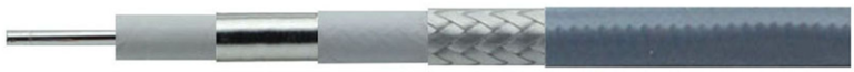 PSE510L-26.5G-F coaxial cable exploded view showing center conductor, primary LD-PTFE insulation, inner strip shield, LD-PTFE interlayer, outer braid shield, and FEP jacket